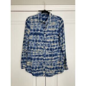 J Mclaughlin Lois Button Up Tye Dye Blouse Shirt Size Small Tencel Blue White